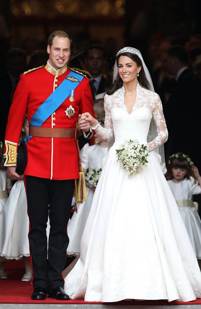 The Duchess of Cambridge’s wedding dress was designed by Alexander McQueen. Picture: Getty Images