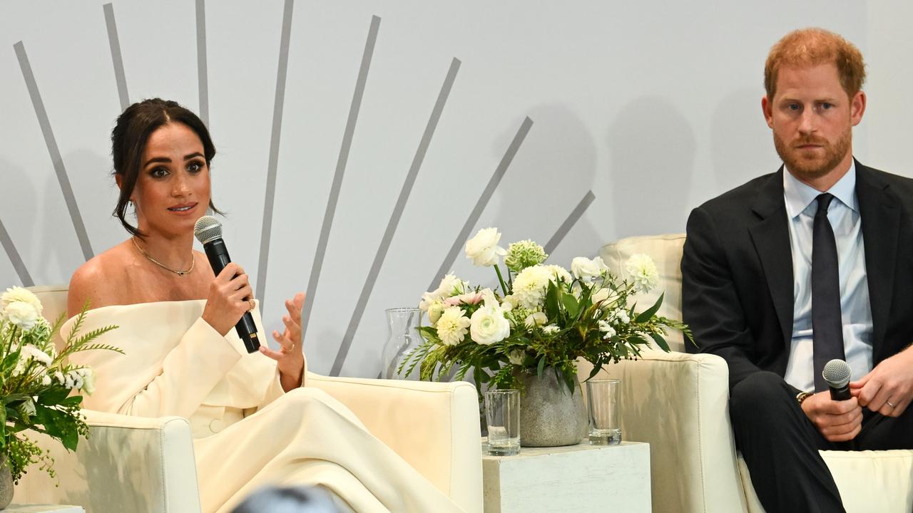 The Duke and Duchess of Sussex speak onstage at The Archewell Foundation Parents Summit in October 2023 in New York City. Picture: Bryan Bedder/Getty Images for Project Healthy Minds