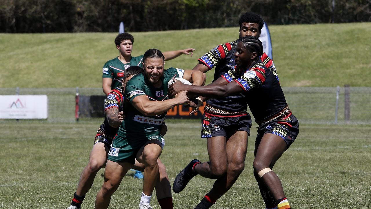 Joshua Esber from Lebanon. Under 18 Boys Lebanon v Africa United. Harmony Nines Rugby League. Picture: John Appleyard