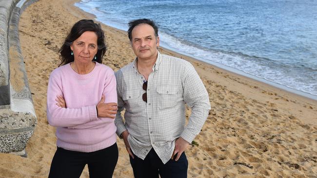 Sandringham Foreshore Association’s Dr Vicki Karalis and Hakan Dellal have welcomed halt to revetment work. Picture: Josie Hayden