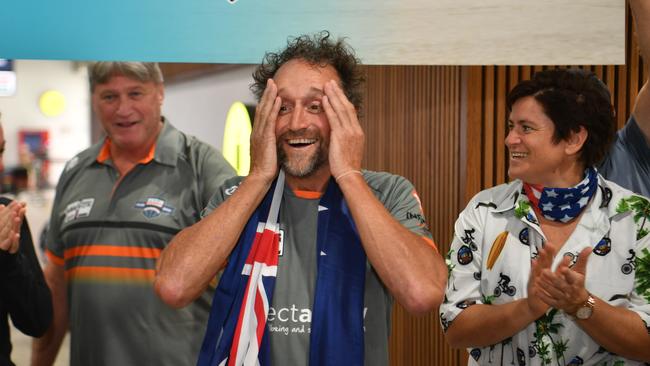 Allan Jefferson at the Townsville Airport after returning triumphant from the Race Across America. Picture: Evan Morgan