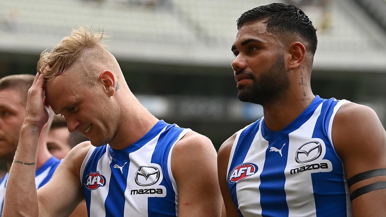 Stephenson (L) isn’t guaranteed a free pass back into the AFL. (Photo by Quinn Rooney/Getty Images)