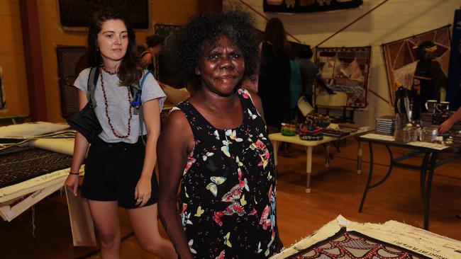 Carol Puruntatameri showcases some art work at the Jilamara Art and Craft Market in Tiwi Island. Picture: Keri Megelus Picture: Keri Megelus