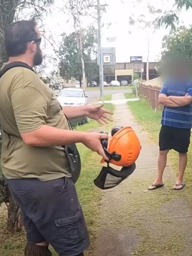 The neighbour was furious about the noise. Picture: YouTube/Lush Cut Lawns