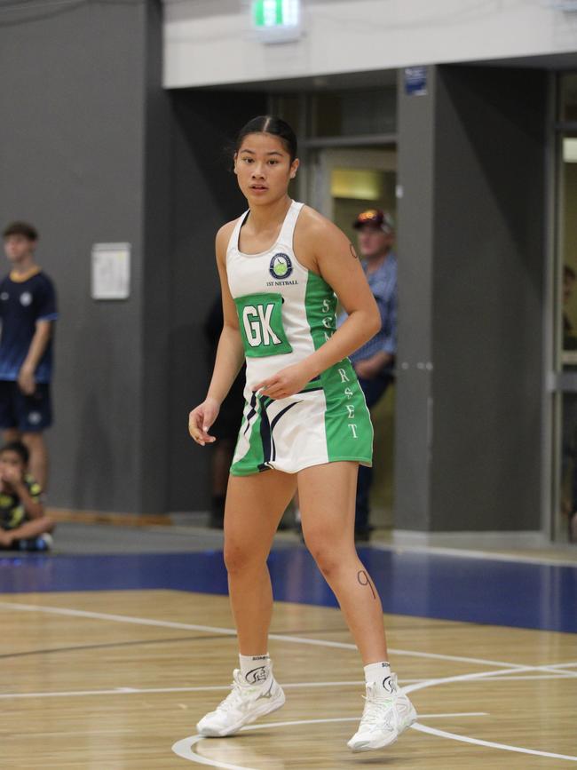 QISSN 2024 division 1 grand final: Canterbury v Somerset. Pictured: Somerset GK Maddy Rhind