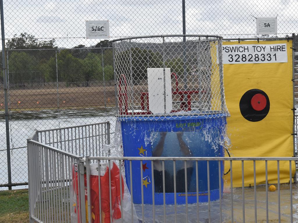 Principal Chris Muir was one of many staff members who spent time in the dunk tank throughout the day