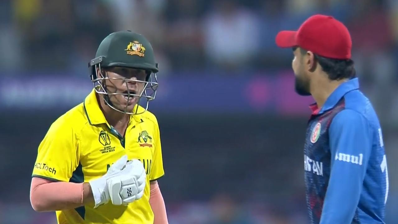 David Warner and Rashid Khan exchanged some words. Photo: Fox Cricket.