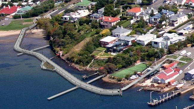 An artist's impression of the plan for a new $2 million off-shore waterfront walkway and cycleway between the Battery Point slipway and Marieville Esplanade in Sandy Bay