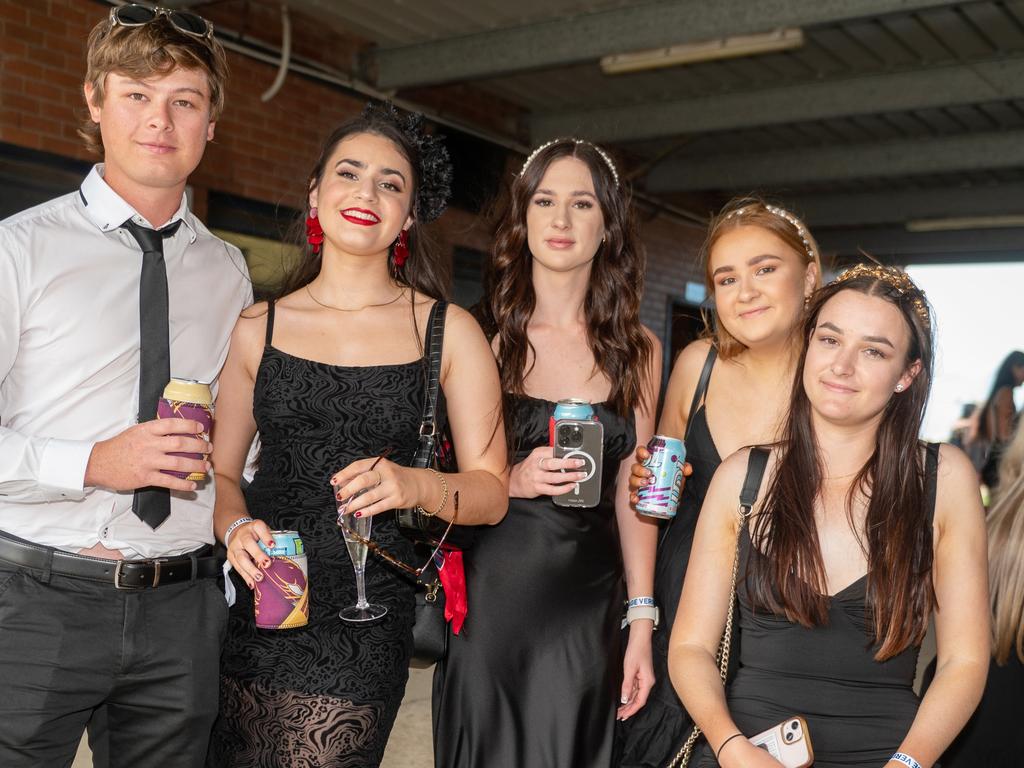 Keenan Young, Ashlinn Borg, Hayley Downie, Alyssa Hayles and Armani Kay at NQ Classic Derby Day Mackay Turf Club Saturday 30 September 2023 Picture: Michaela Harlow