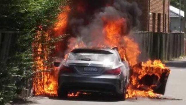 A car was torched in Chandler St, Kogarah, near the Rockdale Fitness First gym the day Hawi was shot. Picture: Claude Nunes