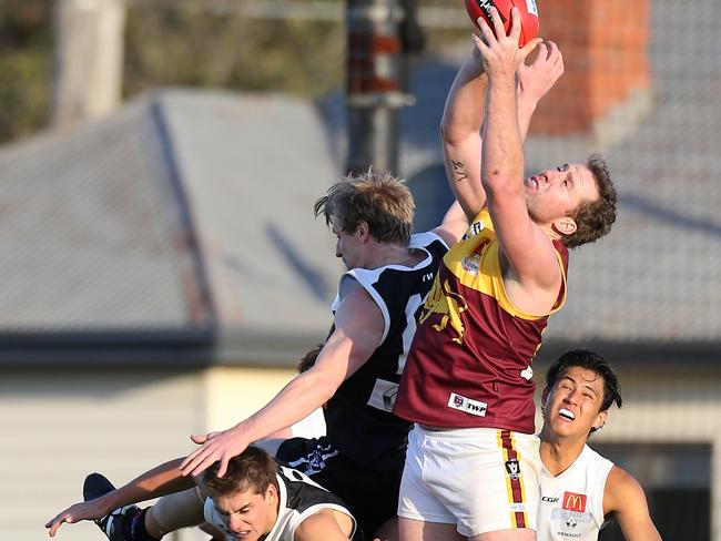 Orren Stephenson soars high against North Ballarat. Picture: Yuri Kouzmin