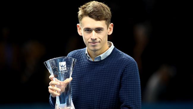 Alex de Minaur, awarded Newcome of the Year at the ATP World Tour Finals. Picture: Clive Brunskill, Getty Images.