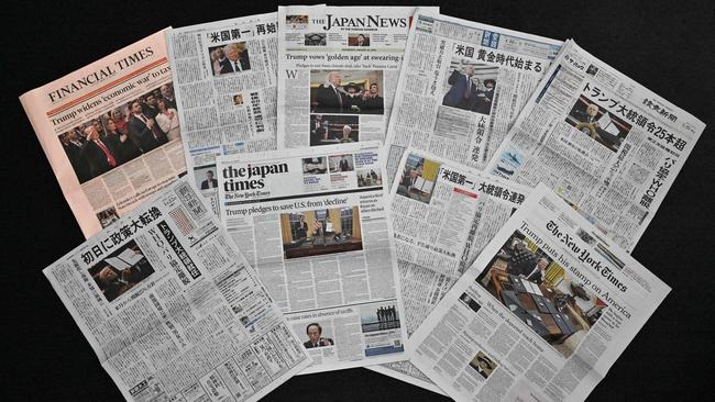 Trump’s "golden age" dominated headlines in Japan’s newspapers. Picture: AFP