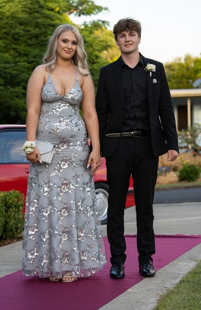 Sophie Kerridge and Tate Verrills, graduating class of 2023, arrive at St Patrick’s Formal on Friday, May 5, 2023. Gympie, Queensland. Picture: Christine Schindler