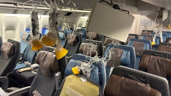 The inside of the Singapore Airlines plane.