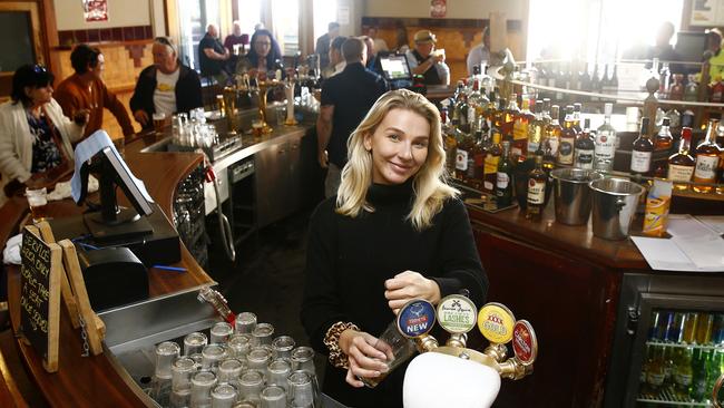 Manager Shelby Doyle at work behind the Round Bar at Hotel Steyne in 2020. It will be “returned to its former glory” as part of the new $8m renovations. Picture: John Appleyard