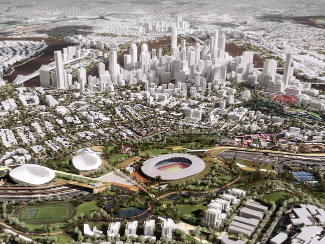 ## EMBARGOED IMAGES NOT FOR USE BEFORE 6TH MARCH 2024 ## Victoria park Olympics.......Brisbane BOLD proposes doubling the 2032 legacy outcomes for the city in a cohesive urban corridor. In legacy the concept establishes the new capital of our Knowledge Economy infrastructure featuring 2000+ dwellings of affordable keyworker housing, world's best sports and events excellence corridor situated amongst 60ha of urban parklands within 1.5km’s of the CBD, establishing a broader macro cross-city green line connecting our hospitals and universities to the city centre.  This secure, contained precinct leverages both Cross River Rail and Metro infrastructure and will catapult the city 20 years forward through a vision-led citywide master plan while offering significant savings and gross value add benefits. In addition, this strategy provides compelling Housing Accelerators freeing up 15,000 dwellings worth of inner 5km affordable and BTR housing opportunities for immediate prosecution. Pictured Supplied by ARCHIPELAGO