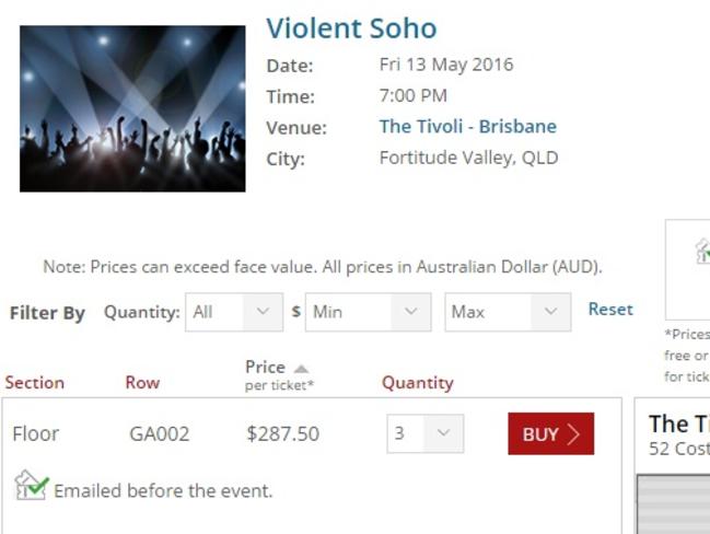 Tickets to Violent Soho are being resold for as much as $287.50 on Ticketmaster.