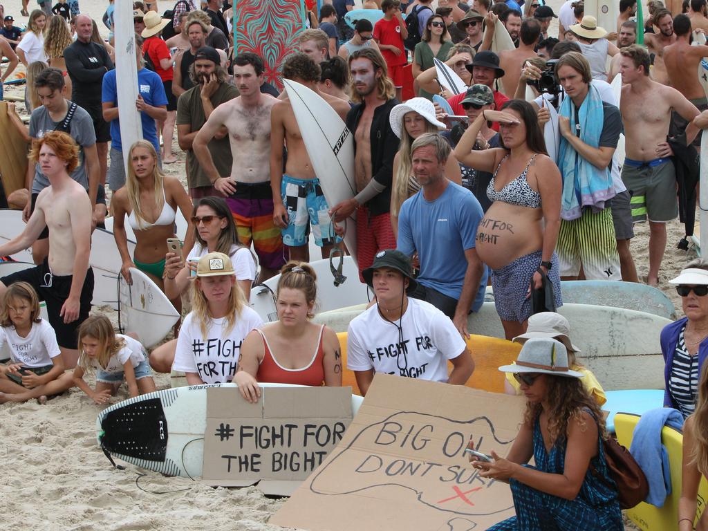 Protest at Burleigh against an oil company drilling in the Great Australian Bight. Pic Mike Batterham.