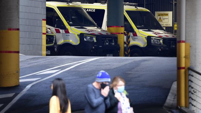 MELBOURNE, AUSTRALIA - NewsWire Photos MAY 27, 2022: Ambulances parked at the Alfred Hospital in Melbourne. Picture: NCA NewsWire / Andrew Henshaw