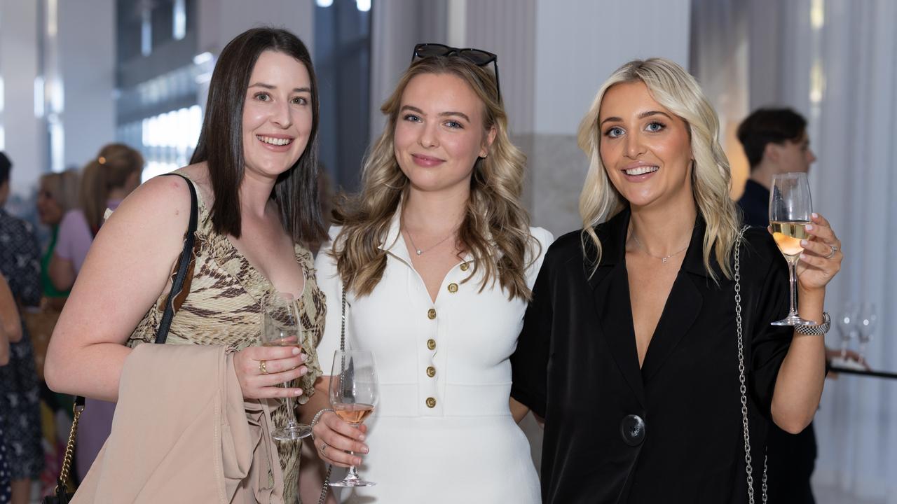 Sam Cathcart, Octavia Budget and Gab Palomar at Fuelled by Fashion Porsche luncheon at the Langham Hotel Gold Coast. Photo: Celeste Humphrey