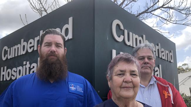 NSW Nurses and Midwives’ Association members Luke Muller, Pattie Allen and Warwick Lahner at Cumberland Hospital.