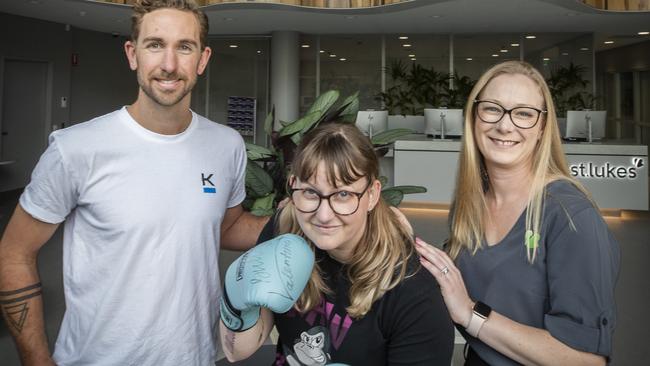 Exercise physiologist Josh Miller, coach Ella Crocombe and St Lukes Health Southern Regional Manager Kate Denmen in the wellbeing hub at Hobart. Picture: Chris Kidd