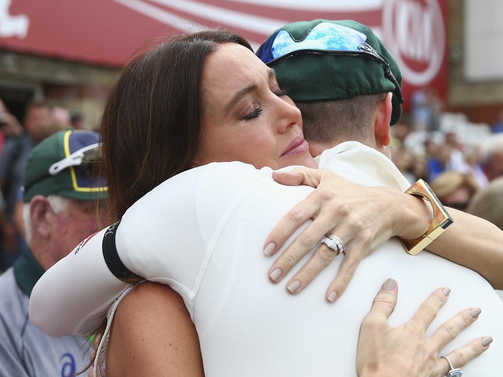 Boldy hugs Clarke after his last Test match.