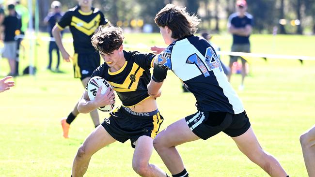 St Laurenceâ€™s College vs Iona College AIC First XIII rugby league. Saturday July 22, 2023. Picture, John Gass