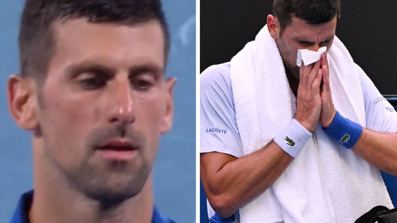 Der Covid-Schlitten stoppt Novak Djokovic während des Australian-Open-Spiels