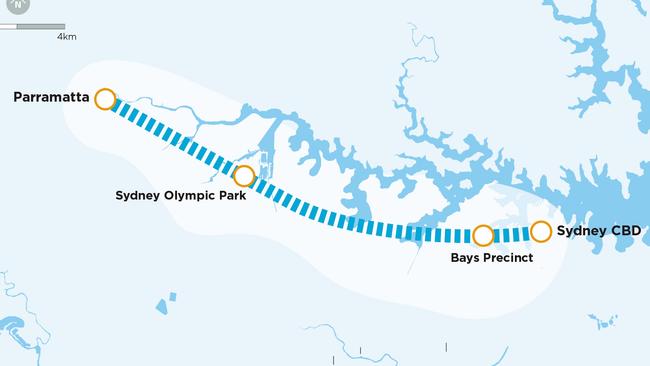 A concept plan of the proposed Sydney Metro West line.