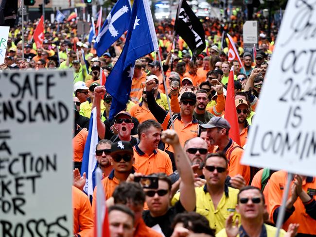 Members of the CFMEU protest outside Parliament House in Brisbane in September last year. Picture: Dan Peled / NCA NewsWire