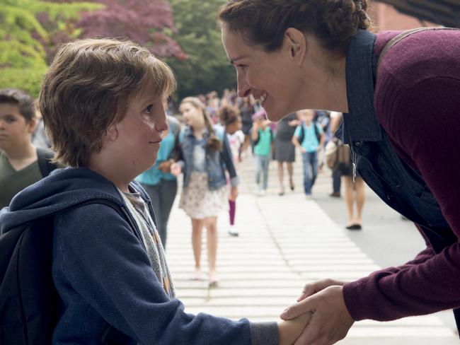 Jacob Tremblay and Julia Roberts in a scene from the unashamably emotional Wonder. Picture: Supplied