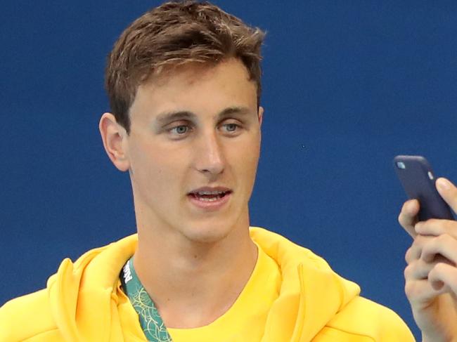 Rio Olympics 2016. The Australian Swimming team hit the pool for training for the first time since their arrival, at Olympic Park Rio de Janeiro. Cameron McEvoy and Thomas Fraser-Holmes. Picture: Alex Coppel.