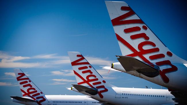 Virgin Australia aircraft parked at Brisbane Airport. Picture: Patrick Hamilton/AFP