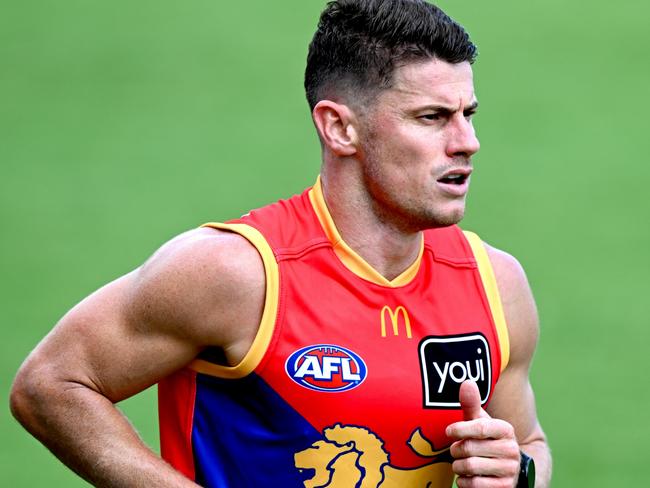 BRISBANE, AUSTRALIA - FEBRUARY 15: Dayne Zorko runs during a Brisbane Lions AFL training session at Brighton Homes Arena on February 15, 2023 in Brisbane, Australia. (Photo by Bradley Kanaris/Getty Images)