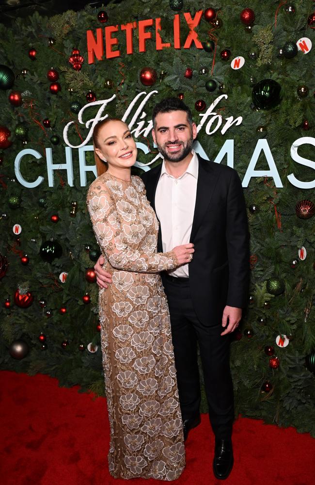 Lohan and Shammas at the <i>Falling For Christmas</i> premiere. Picture: Bryan Bedder/Getty Images