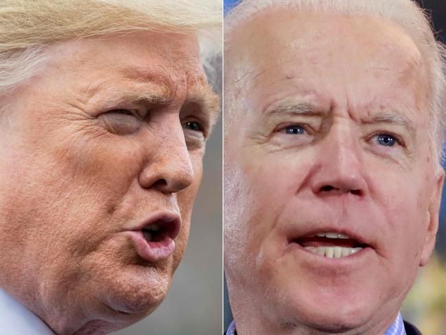 (COMBO) This combination of file photos created on March 4, 2020 shows US President Donald Trump(L) speaking to the media prior to departing from the White House in Washington, DC, on March 3, 2020, and Democratic presidential hopeful and former Vice President Joe Biden  at a Nevada Caucus watch party on February 22, 2020, in Las Vegas, Nevada, during the Nevada caucuses. - President Donald Trump on March 4, 2020 hailed Democrat Joe Biden's "incredible comeback" in the primaries race and signaled how he will attack the new frontrunner, saying he was surrounded by far leftists. "It was a great comeback for Joe Biden, an incredible comeback when you think about it," Trump told reporters at the White House the morning after the Democrats' Super Tuesday polls. Biden is running as a moderate, in contrast to his leftist rival Bernie Sanders, but Trump insisted that some of the former vice president's "handlers are further left than Bernie. That's pretty scary." (Photos by SAUL LOEB and Ronda Churchill / AFP)