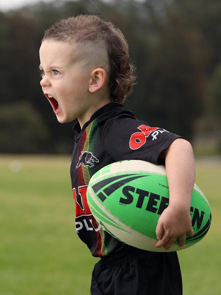 3-year-old Logan Klauze should is super excited for his team to win. Picture: David Swift