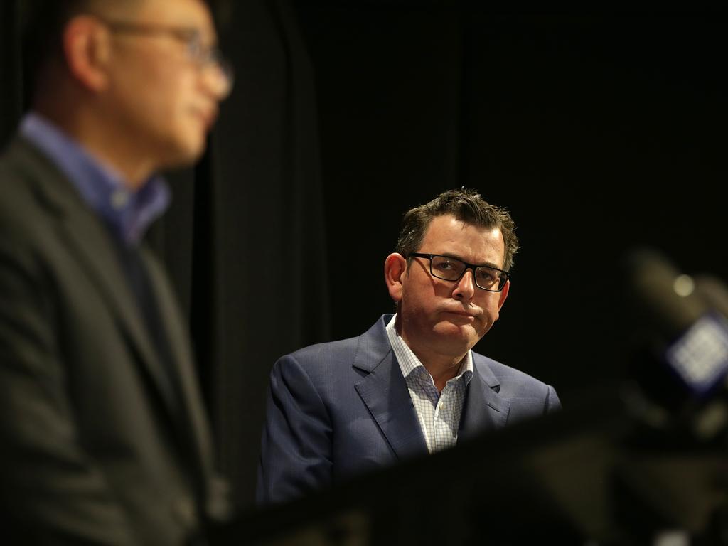 Victorian Premier Daniel Andrews shows the strain at a press conference yesterday. Picture: NCA NewsWire / Sarah Matray