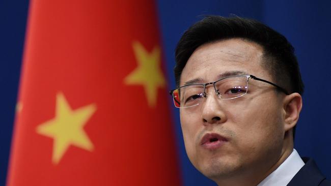 Chinese Foreign Ministry spokesman Zhao Lijian speaks at the daily media briefing in Beijing. Picture: AFP