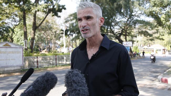 Craig Foster talks to journalists after visiting Hakeem al-Araibi earlier this week. Picture: AP