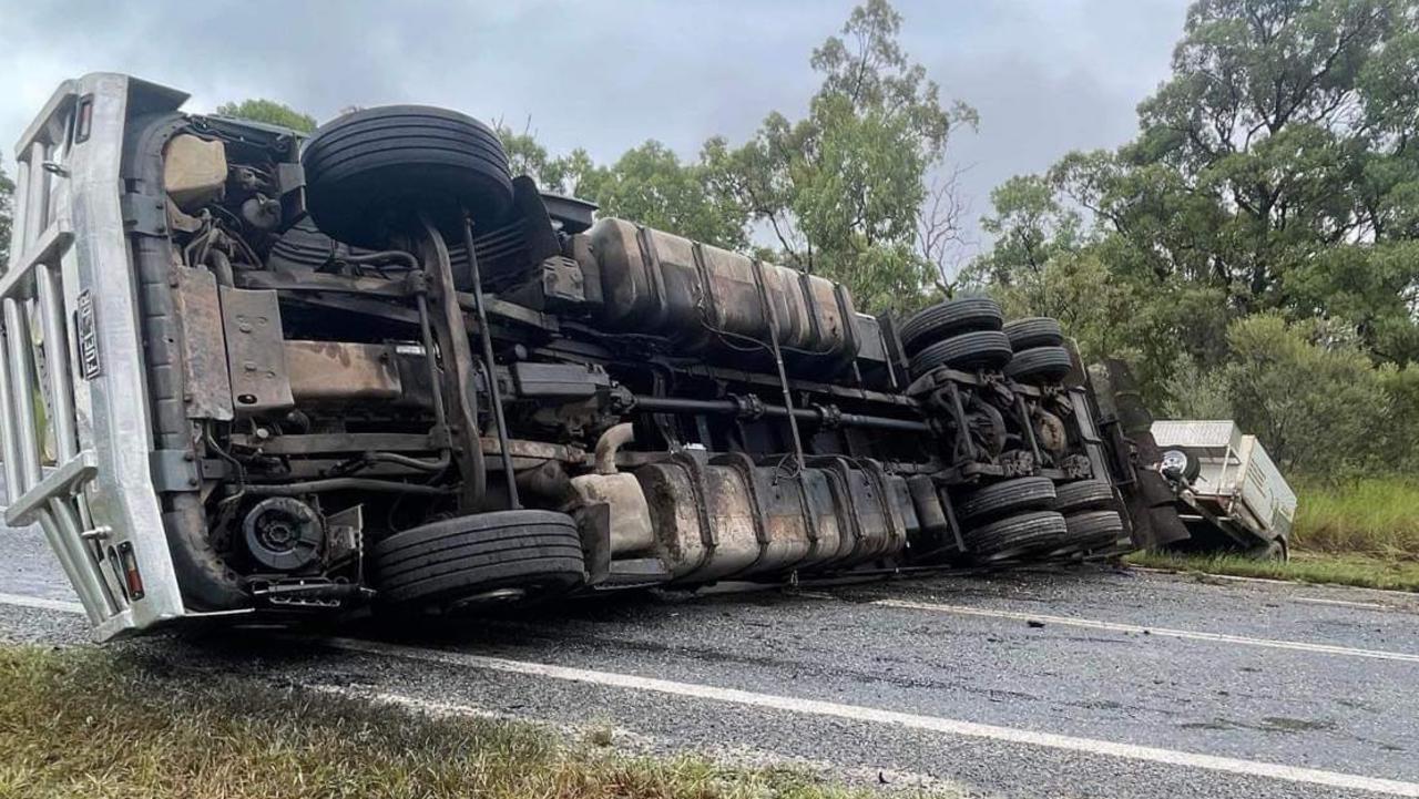 A truck blocks the Bruce Hwy between Rockhampton and Mackay.