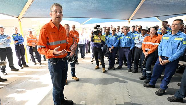 23/1/2023: Rio Tinto Chief Executive Jakob Stausholm, during a visit to the Boyne Aluminium smelter at Gladstone, QLD, Australia. Stausholm spoke to workers about the companies plans to use solar in transitioning from coal. pic Lyndon Mechielsen