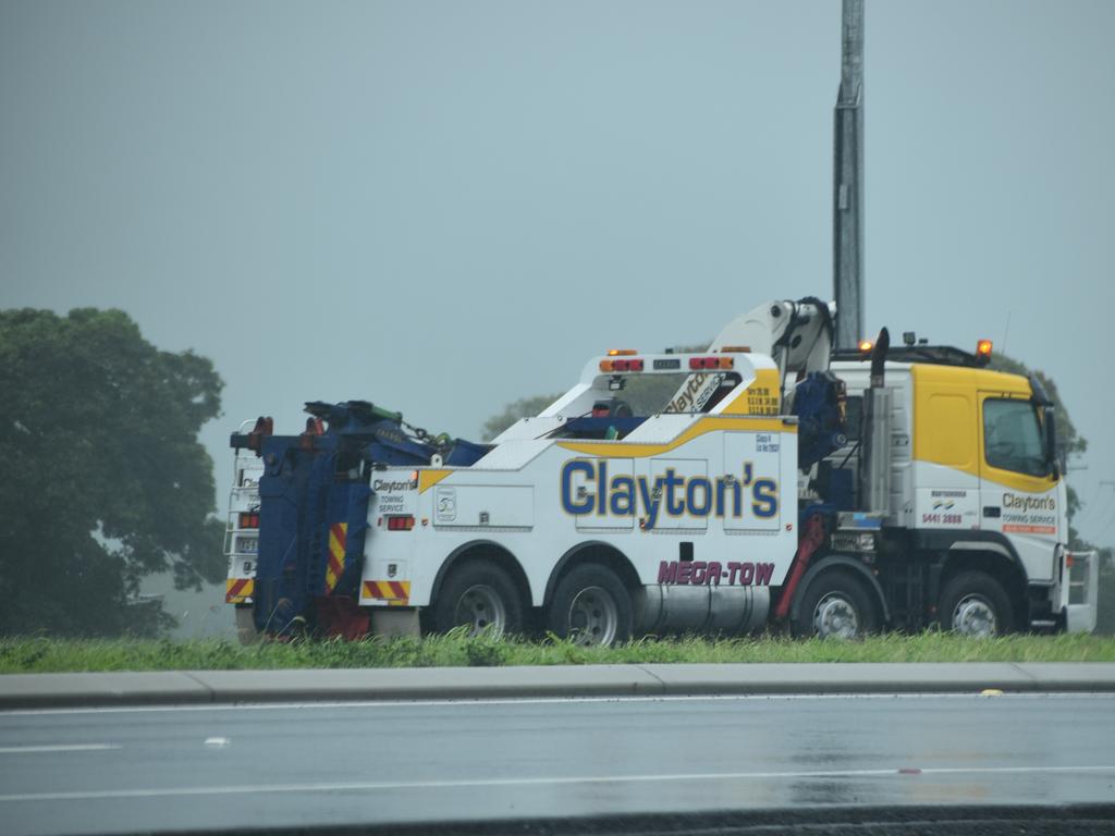 A truck has rolled over at Mackay Ring Rd and Stockroute Rd in Bakers Creek. Picture: Matthew Forrest