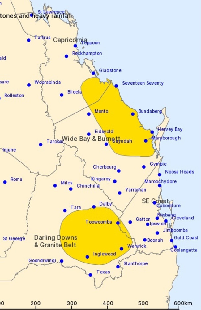 Regions expected to receive heavy rain on Monday. Picture: BOM