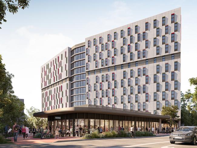 Render of  what a new 459-bed Griffith University student accommodation tower will look like once it is built. Picture: Supplied