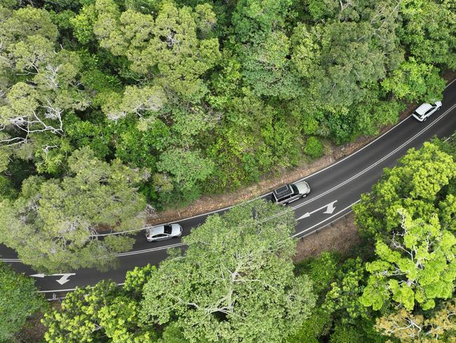 Traffic driving on the stretch of Kennedy Highway between Smithfield and Kuranda, better know as the Kuranda Range Road. Heavy vehicles including trucks, buses and caravans, as well as cars frequently use the roadway. Picture: Brendan Radke