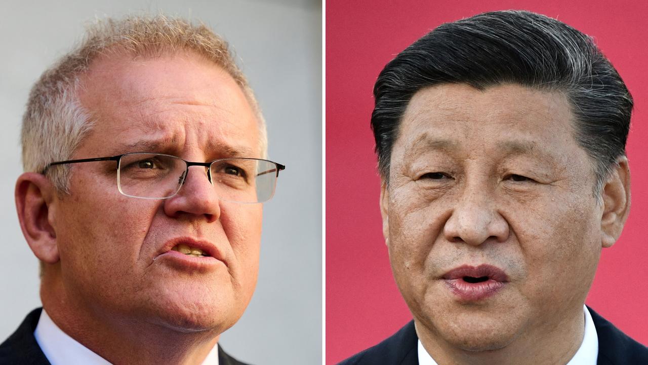 Prime Minister Scott Morrison and China's President Xi Jinping. Picture: AFP.