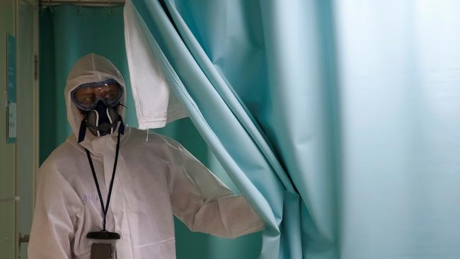 A medic in the intensive care unit of Moscow’s Centre of the City Clinical Hospital Number 52. Picture: Reuters